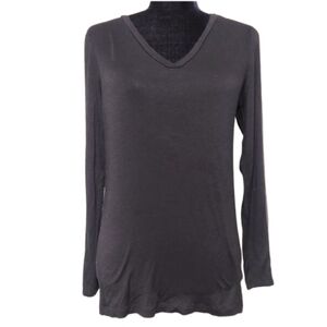 Tahari Women Black Long-sleeved V-neck Shirt with Grey Stipe down sleeve Size S
